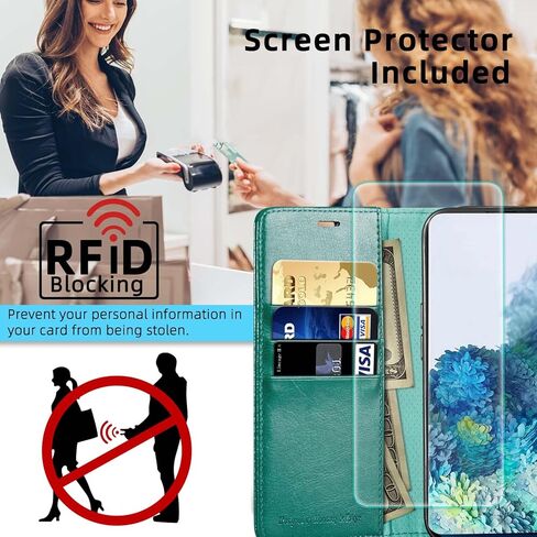 MONASAY Wallet Case Compatible for iPhone 14 Pro 5G, [Glass Screen Protector Included] [RFID Blocking] Flip Folio Leather Cell Phone Cover with Credit Card Holder, 6.1-inch, Black in Kuwait