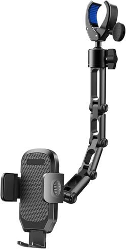 Upgrade Rear View Mirror Phone Holder Mount for Car, Aluminum Multi-Directional metal arms and 360-degree Rotatable Retractable, Essentials Accessories Compatible with iphone android - silvery white in Kuwait