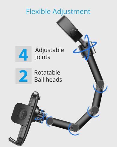 Upgrade Rear View Mirror Phone Holder Mount for Car, Aluminum Multi-Directional metal arms and 360-degree Rotatable Retractable, Essentials Accessories Compatible with iphone android - silvery white in Kuwait