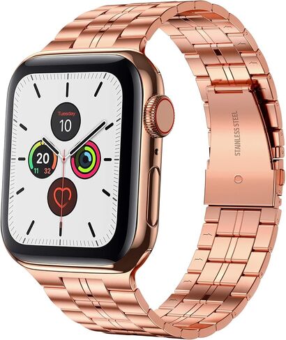 Fitlink Ultra Thin Stainless Steel Metal Wristband Strap for Apple Watch 38/40/41/42/44/45mm, Replacement Bracelet Band Compatible with Apple Watch Series 7/6/5/4/3/2/1/SE(38/40/41mm,Silver/Rose-3) in Kuwait