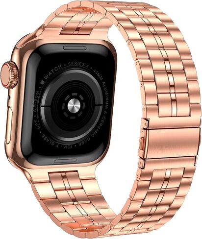 Fitlink Ultra Thin Stainless Steel Metal Wristband Strap for Apple Watch 38/40/41/42/44/45mm, Replacement Bracelet Band Compatible with Apple Watch Series 7/6/5/4/3/2/1/SE(38/40/41mm,Silver/Rose-3) in Kuwait
