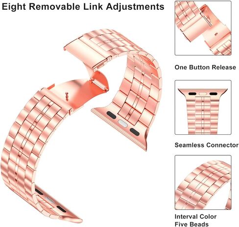 Fitlink Ultra Thin Stainless Steel Metal Wristband Strap for Apple Watch 38/40/41/42/44/45mm, Replacement Bracelet Band Compatible with Apple Watch Series 7/6/5/4/3/2/1/SE(38/40/41mm,Silver/Rose-3) in Kuwait
