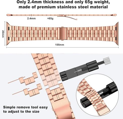 Fitlink Ultra Thin Stainless Steel Metal Wristband Strap for Apple Watch 38/40/41/42/44/45mm, Replacement Bracelet Band Compatible with Apple Watch Series 7/6/5/4/3/2/1/SE(38/40/41mm,Silver/Rose-3) in Kuwait