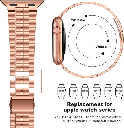Fitlink Ultra Thin Stainless Steel Metal Wristband Strap for Apple Watch 38/40/41/42/44/45mm, Replacement Bracelet Band Compatible with Apple Watch Series 7/6/5/4/3/2/1/SE(38/40/41mm,Silver/Rose-3) in Kuwait