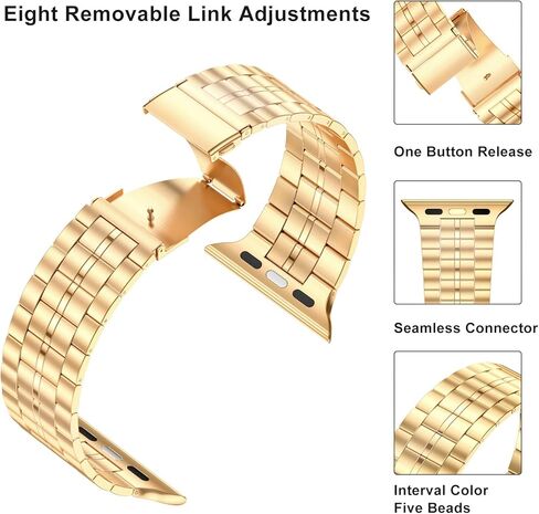FITLINK ULTRA TRIP TRIP FESTER STELL STRAP FOR Apple Watch 38/41/41/42/44/45 مم ، شريط سوار بديل متوافق مع سلسلة Apple Watch 7/6/5/3/2/2/1/SE (38/40 /41 ملم ، فضية/روز -3) in Kuwait