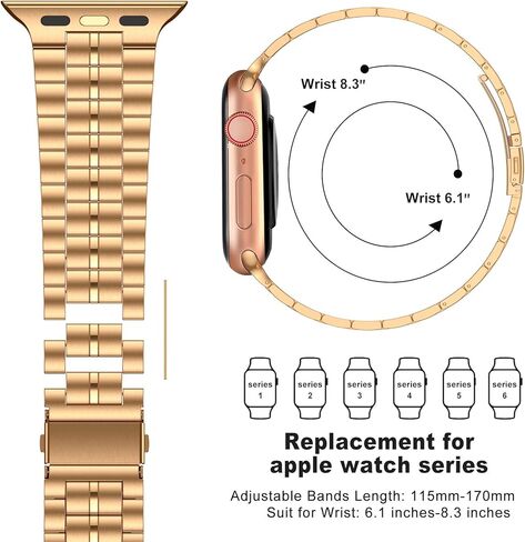 FITLINK ULTRA TRIP TRIP FESTER STELL STRAP FOR Apple Watch 38/41/41/42/44/45 مم ، شريط سوار بديل متوافق مع سلسلة Apple Watch 7/6/5/3/2/2/1/SE (38/40 /41 ملم ، فضية/روز -3) in Kuwait