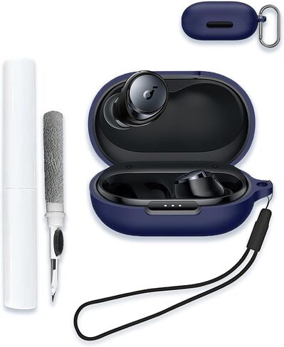Case for Soundcore by Anker Space A40 Adaptive Active Noise Cancelling Wireless Earbuds, WUNIAK Soft Silicone Protective Portable Scratch Shock with Cleaner Kit & Carabiner & Lanyard,RED in Kuwait