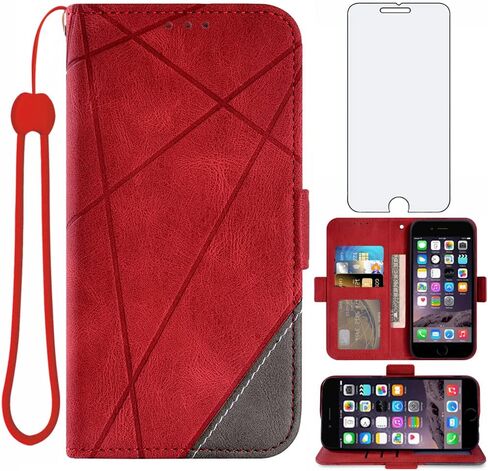 Asuwish متوافق مع iPhone 6/6s بالإضافة إلى 6Plus Wallet Case و Glass Glass Protector Protector Leather Card Card Cover Cover For iPhone6 ​​6+ iPhone6s 6S+ I 6P 6A S Six Gen Men Black in Kuwait