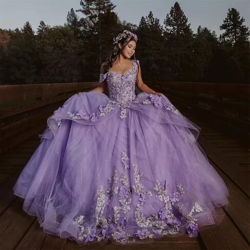 فساتين Mauuwy ثلاثية الأبعاد منقوشة بالزهور Quinceanera فستان حفلة منتفخ من التل اللامع 16 فستان بدون الكتف من الدانتيل فستان الأميرة Y120 in Saudi Arabia