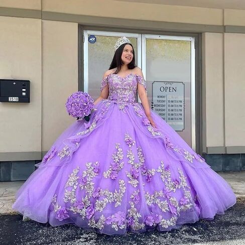 فساتين Mauuwy ثلاثية الأبعاد منقوشة بالزهور Quinceanera فستان حفلة منتفخ من التل اللامع 16 فستان بدون الكتف من الدانتيل فستان الأميرة Y120 in Saudi Arabia