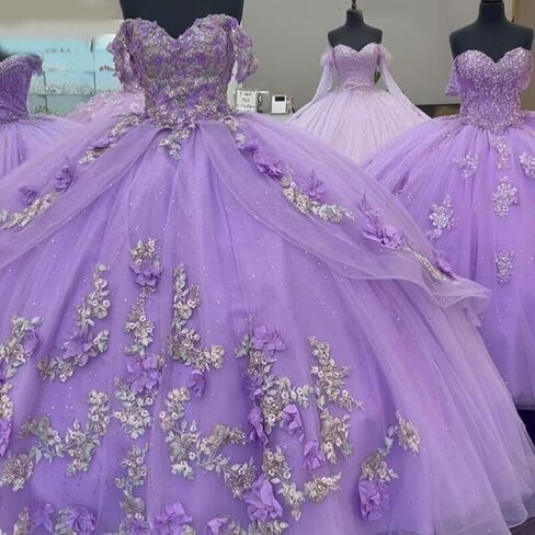 فساتين Mauuwy ثلاثية الأبعاد منقوشة بالزهور Quinceanera فستان حفلة منتفخ من التل اللامع 16 فستان بدون الكتف من الدانتيل فستان الأميرة Y120 in Saudi Arabia