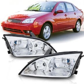 Headlights Assembly with bulbs Compatible with 2015 2016 2017 2018 Ford Focus Headlamp Replacement Chrome Housing Pair