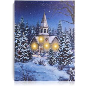 NIKKY HOME Christmas Wall Art, Led Christmas Canvas Prints, Countryside Snow House Pictures Wall Art, Decor Light Up Wall Art, Winter Wall Art For Living Room Bedroom Xmas Party Gift 12" X 16"