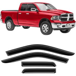 Voron Glass Tape-on Extra Durable Rain Guards for Trucks Dodge RAM 2009-2018 Quad Cab, Window Deflectors, Vent Window Visors, 4 Pieces - 130012