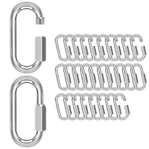 M6-50P Quick Links Chain Connectors, 1/4″ Galvanized Chain Locking Carabiners Hooks, 620LBS Heavy Duty Thread Quick Link Clips, Twist Oval Keychain D Shape for Swing, Hiking, Camping