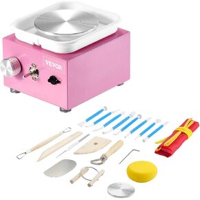 VEVOR Mini Pottery Wheel, 2.56in/3.94in, 2 Turntables Electric Ceramic Wheel Machine, 0-320RPM Adjustable Speed Detachable Basin Forming Machine, 18pcs Accessories, for Art Craft Work Home DIY, Pink