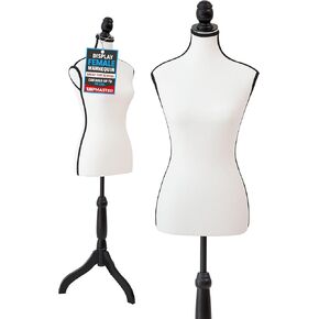 Mannequin - Adjustable Height, Durable Foam and Canvas Construction, Wooden Base, Compact Shoulder Width, Lightweight, Versatile Display for Clothing and Accessories, Black