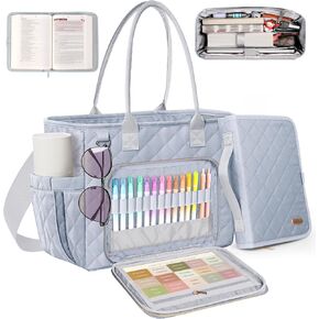 Large Bible Bag with Bible Cover Case for Women, Church Bag with Four Carrying Styles, Quilted Bible Cover for Bible Study Supplies, a Christian Gift for Women (Bag ＆ Cover Only), Black