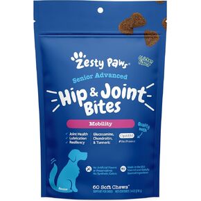 Zesty Paws Mobility Bites Joint Supplement for Dogs - Soft Chews with Glucosamine for Dogs, Chondroitin, & MSM + Vitamins C and E - Adv Chicken - 90 Count