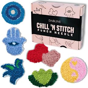 Dabline Punch Needle Kit for Beginners and Adults Set of 6 | Stress Relief DIY Craft - Complete Punch Needle Starter Kit with Designs & Supplies
