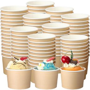 Honeydak 200 Pack Kraft Paper Ice Cream Cups for Party Small Ice Cream Cups Disposable Treat Paper Cups Dessert Snacks Sundae Yogurt Container Wedding Birthday Party Supplies (5 oz,Brown and White)