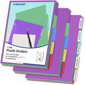 24PCS/3 Set 3-Ring Binder Dividers with Tabs,8 Tab Plastic File Dividers,Bbinder Separators with tabs,Colorful