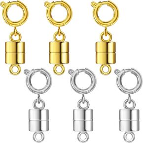 6 Pack Magnetic Necklace Clasps and Closures, 18K Gold and Silver Plated Jewelry Clasps Converters, Suitable for Bracelet Necklaces Anklet Chains, Gold&Silver