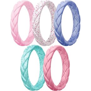 Egnaro Silicone Ring Women Thin Womens Stackable Rings Silicone Rubber Wedding Bands Bridal Jewelry Set Flame Leaves Anniversary Rings Promise Rings