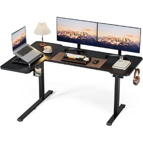 59" Reversiable L-Shaped Electric Standing Desk Adjustable Height Gaming Stand Up Corner Desk Sit Stand Home Office Computer Desk with Splice Board Black Carbon