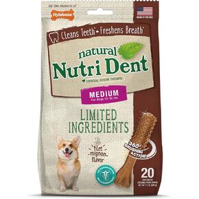 Nylabone Nutri Dent Dog Dental Treats - Natural Dog Teeth Cleaning & Breath Freshener - Dental Treats for Dogs - Fresh Breath Flavor, Medium (40 Count)
