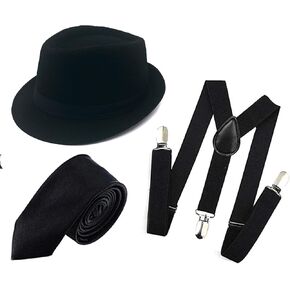 1920s Mens Clothing Gatsby Gangster Roaring 20s Costume Accessories Set Fedora Hat and Tie for Gangster Theme Party Halloween(Black)