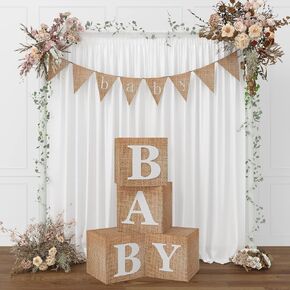 RUBFAC Sage Green Baby Boxes with Letters for Baby Shower, 4pcs Safari Baby Shower Decorations for Boy Girl Balloon Boxes Gender Reveal Baby Shower Birthday Party Favors