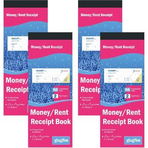 gisgfim 4 Pads Money and Rent Receipt Book with 2 Part Carbonless Cash Business Invoice Money Rent Petty Cash Receipt Book for Small Business 2-3/4 x 7-3/16inch Bound Wraparound Cover 50 Sets Per Book