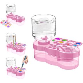 Paint Brush Cleaner with Paint Tray, 2025 Upgraded 3-in-1 Water Circulation Rinser Paintbrush Cleaner with Drain and Brush Holder, Painting Supplies for Acrylic, Watercolor, Water Based Paints Pink
