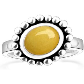 Retro Sterling Silver Oval Natural Black Agate Stone Ring,Genuine Real Crystal Quartz Gem Stone Sunflower Shape Boho Bohemian Ring Jewelry for Women (A02_Black Agate, 8) in Saudi Arabia