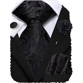 Hi-Tie Silk Ties for Men 4PCS Mens Ties and Flower Lapel Pin Pocket Squares Cufflinks Set Necktie for Wedding Business