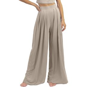Womens Wide Leg Pants Casual Palazzo Flowy Pleated Trouser Woman Elastic High Waisted Loose Fit Lounge Pant Comfy 2024