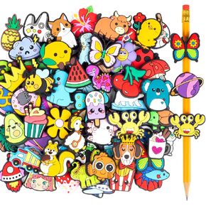 Pencil Topper Decorations, Cute Bulk Pencil Clips Rubber Pen Charms for Students Animal Pencil Buddies Huggers Classroom Gifts Rewards Prizes School Supplies (50)