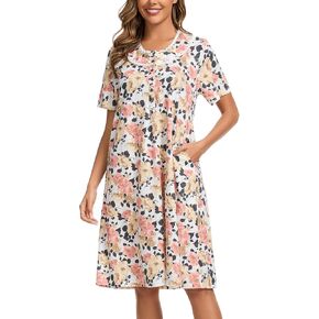 COSUNIONY Nightgowns for Women Soft Cotton Sleepshirts Short Sleepwear with Pockets