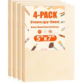 Rowood Birch Wood Panels for Painting,8x8inch,Unfinished Wood Canvas Boards,4 Pack Craft Wood for Pouring Art,Crafts,Oil,Acrylic