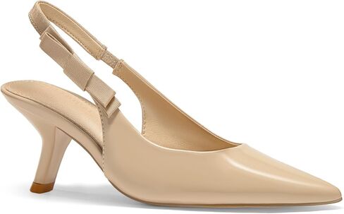 Coutgo Womens Slingback Kitten Heels Closed Pointed Toe Bowknot Patent Leather Slip on Work Pumps Dress Shoes in Kuwait