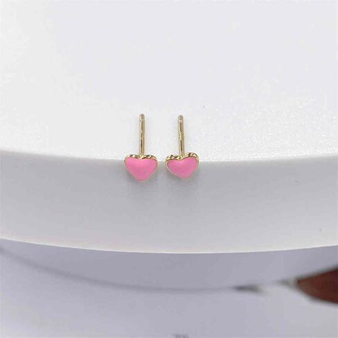 Cute Tiny Red Enamel Heart Gold-Plated Small Stud Earrings for Women Dainty Minimalist 925 Sterling Silver Hearted Love Mini Little Cartilage Tragus Studs Hypoallergenic for Sensitive Ear Fashion Jewelry for Her Daughter Christmas 4mm in Kuwait