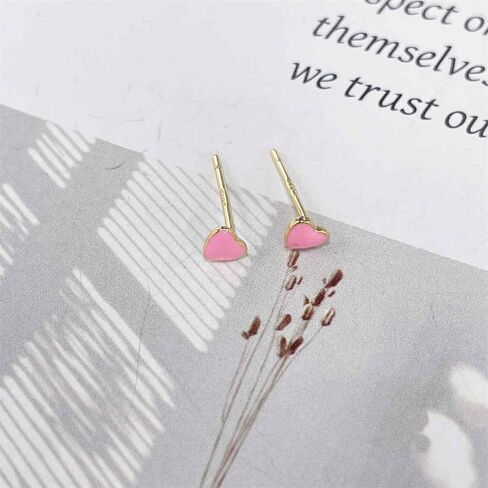 Cute Tiny Red Enamel Heart Gold-Plated Small Stud Earrings for Women Dainty Minimalist 925 Sterling Silver Hearted Love Mini Little Cartilage Tragus Studs Hypoallergenic for Sensitive Ear Fashion Jewelry for Her Daughter Christmas 4mm in Kuwait