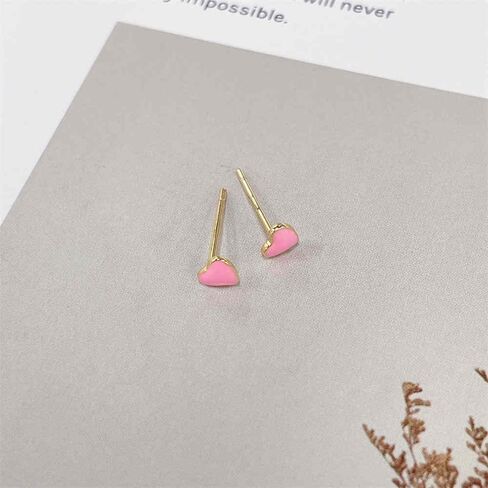 Cute Tiny Red Enamel Heart Gold-Plated Small Stud Earrings for Women Dainty Minimalist 925 Sterling Silver Hearted Love Mini Little Cartilage Tragus Studs Hypoallergenic for Sensitive Ear Fashion Jewelry for Her Daughter Christmas 4mm in Kuwait