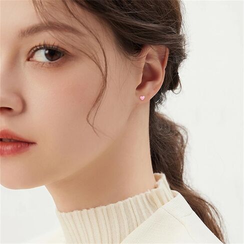 Cute Tiny Red Enamel Heart Gold-Plated Small Stud Earrings for Women Dainty Minimalist 925 Sterling Silver Hearted Love Mini Little Cartilage Tragus Studs Hypoallergenic for Sensitive Ear Fashion Jewelry for Her Daughter Christmas 4mm in Kuwait