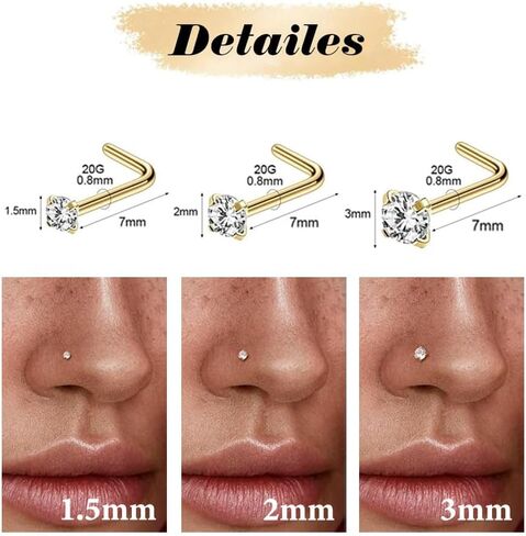 3PCS Heart Nose Studs for Women Gold/Silver/Black 20G Nose Rings Studs Set Hypoallergenic Stainless Steel Nose Piercings Studs Jewelry in Saudi Arabia