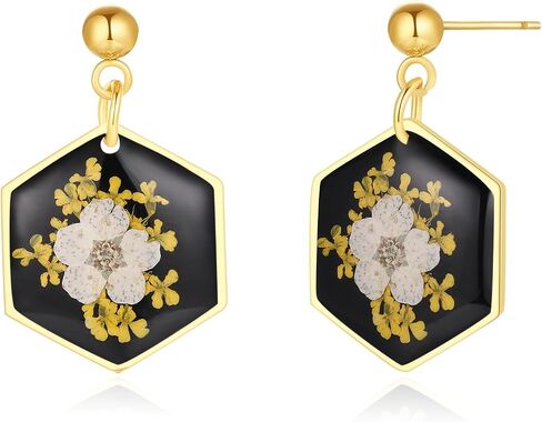 Pressed Flower Earrings | Handmade Earrings Stud | Pressed Baby's Breath Flower Earrings | Resin Dangle Earrings for Woman | Symbol of Love and Innocence | Gift for Woman | Diameter 16mm in Kuwait