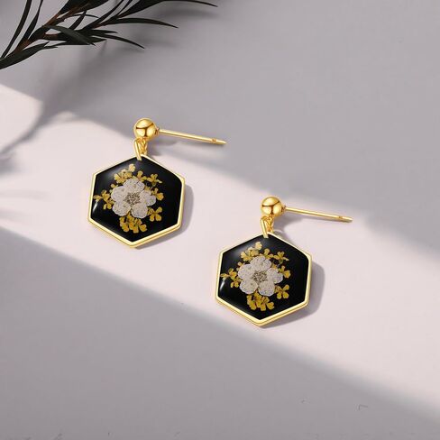 Pressed Flower Earrings | Handmade Earrings Stud | Pressed Baby's Breath Flower Earrings | Resin Dangle Earrings for Woman | Symbol of Love and Innocence | Gift for Woman | Diameter 16mm in Kuwait