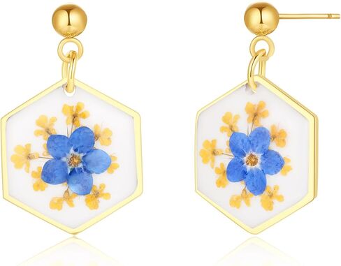 Pressed Flower Earrings | Handmade Earrings Stud | Pressed Baby's Breath Flower Earrings | Resin Dangle Earrings for Woman | Symbol of Love and Innocence | Gift for Woman | Diameter 16mm in Kuwait