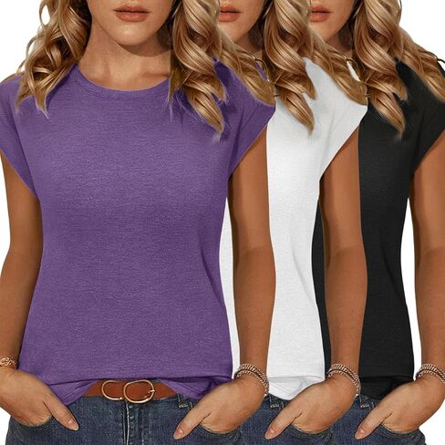 Zeagoo Womens 3 Pack Crewneck Cap Sleeve Tank Tops Casual Basic T Shirts Loose Fit Tee Summer Tops 2025 in Kuwait
